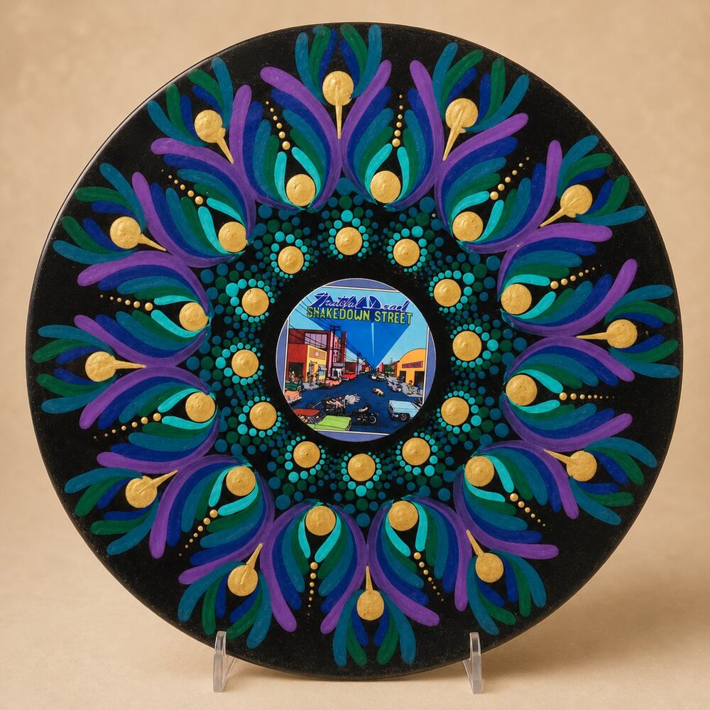 Grateful Dead Shakedown Street Hand Painted 10 Inch Album Mandala Art